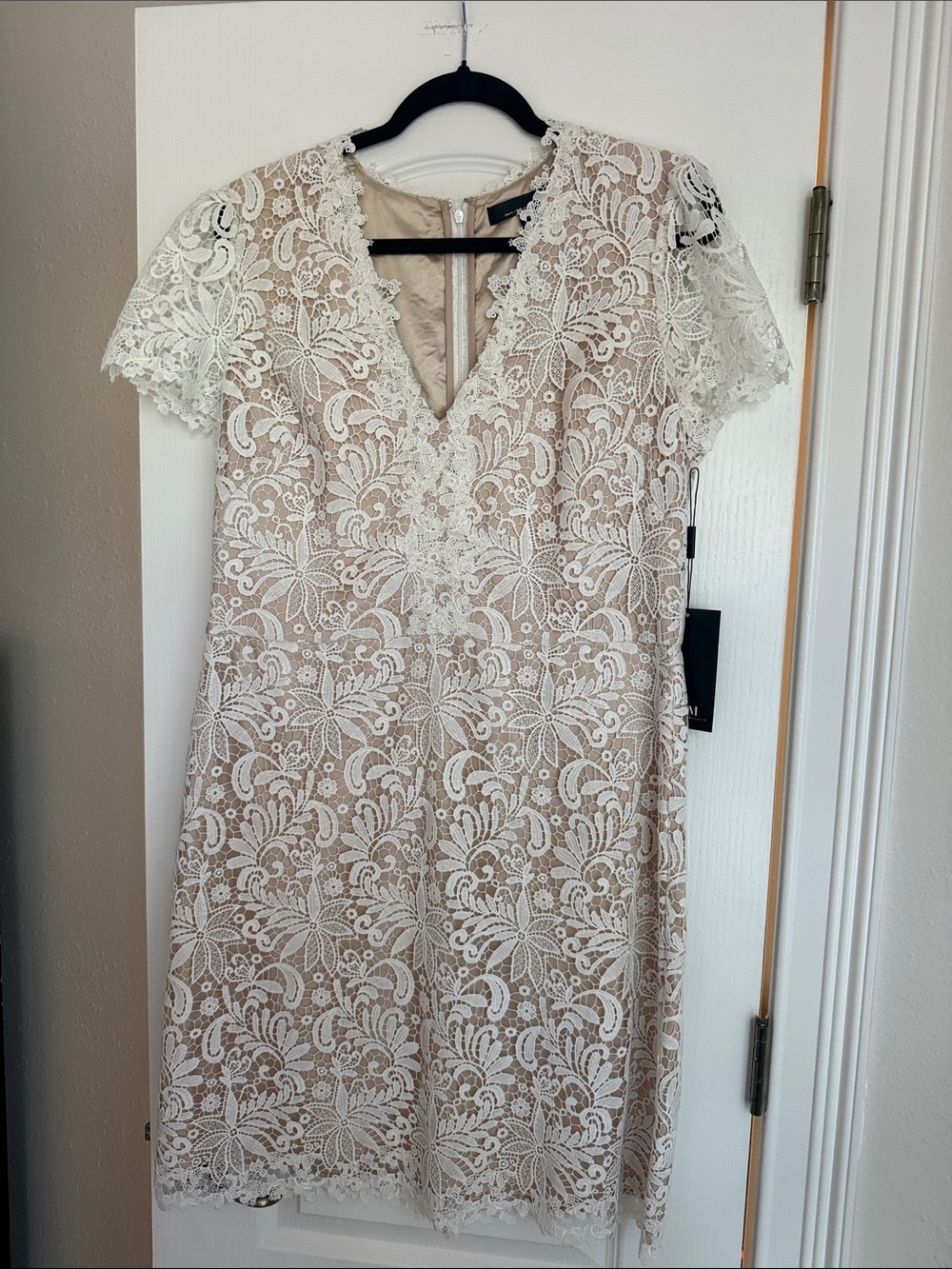 White House Black Market White Lace Over Blush Midi Dress
